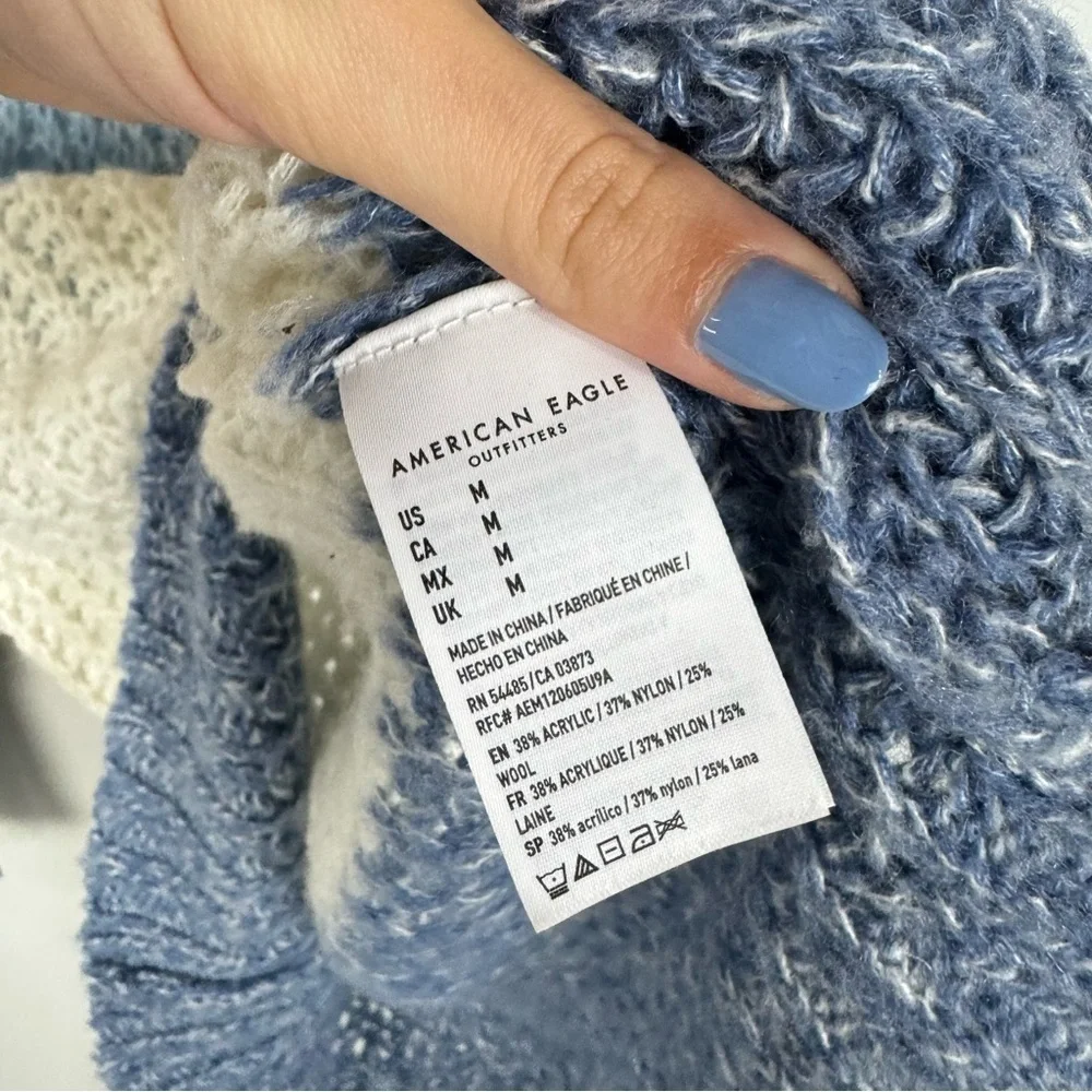 American eagle pastel open knit striped color block crewneck sweater pink blue